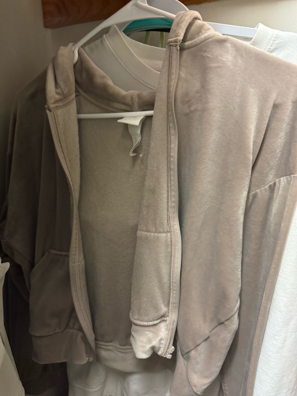 H&M Plush Zip-Up Hoodie in Taupe